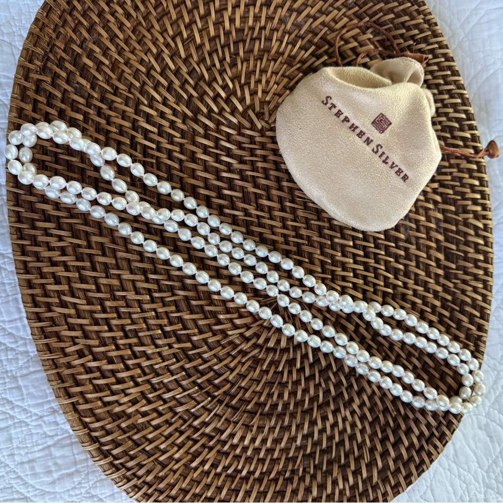 White Fresh Water Pearl Necklace by Stephen Silver. 30” long